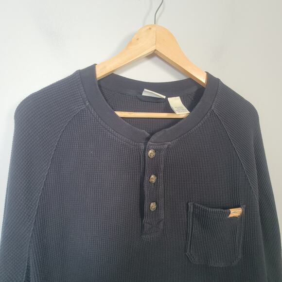 L.L. Bean Mens LT Tall Waffle Knit Tharmal Long Sleeve Henley Top Shirt Black - Picture 3 of 11